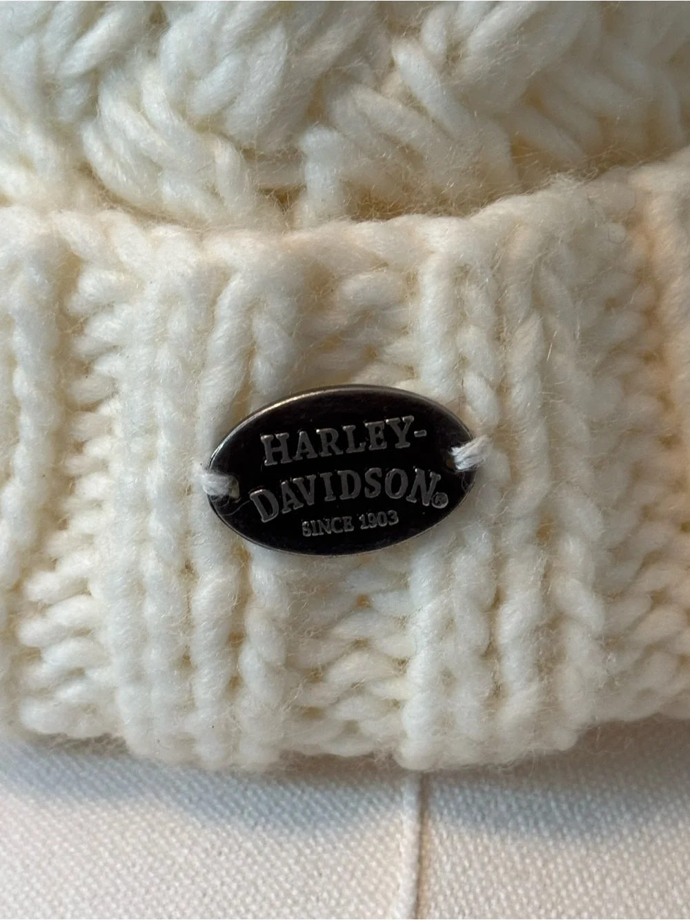 Harley-Davidson Ivory Cream Cable Knit Beanie OS - Picture 3 of 9